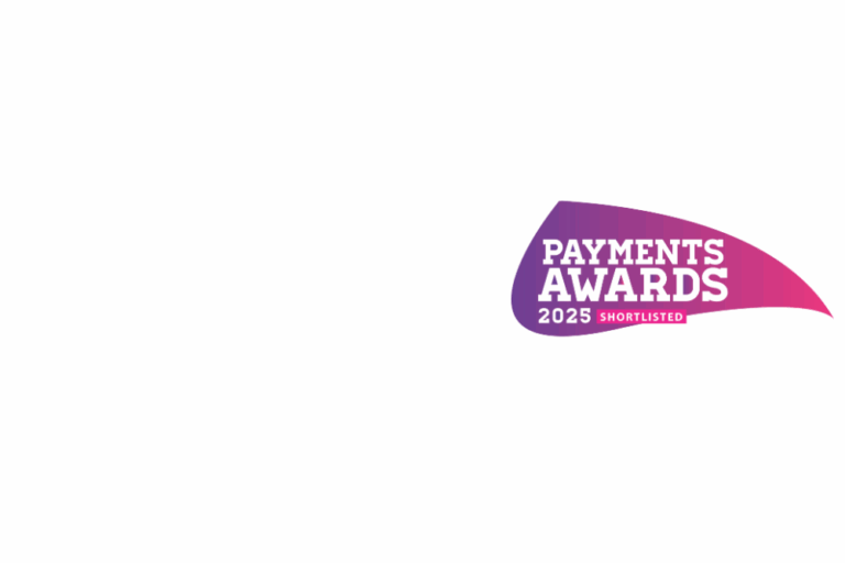 Payments Awards 2025 Shortlisted logo with purple and pink gradient design.